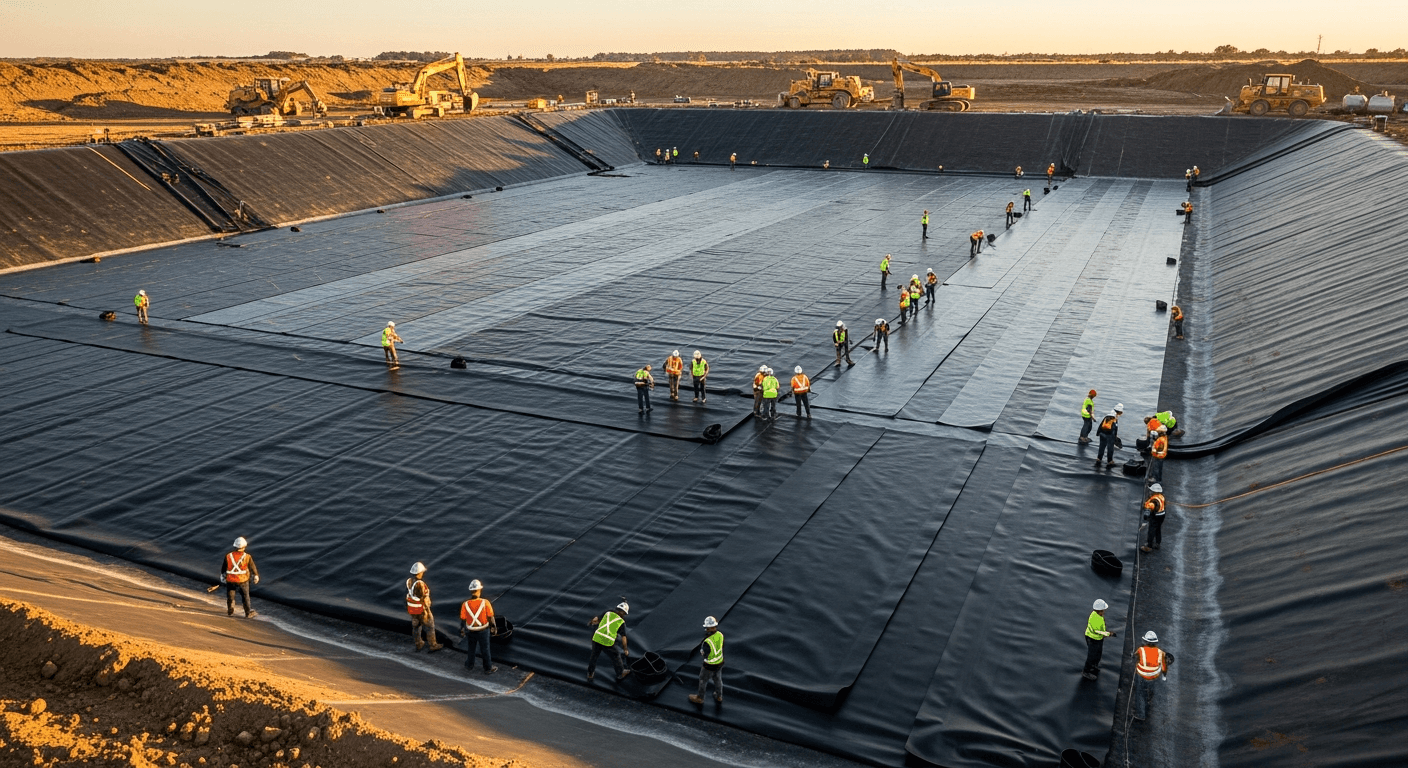 AQUA Z service team installing geomembrane lining